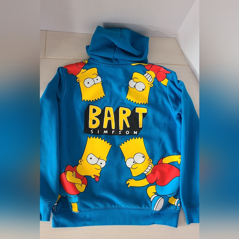 The Simpsons Bart Simpson Boys Hoodie Sweatshirt 14/16 Blue Pullover Embroidered
